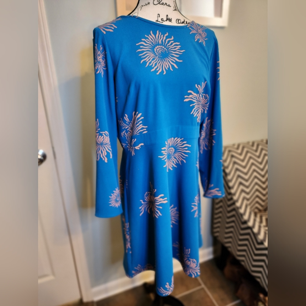 LOFT Teal and Coral Print Dress Petite 12